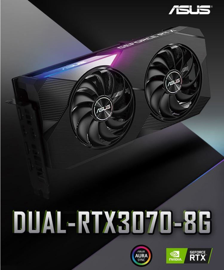 华硕asus dual-rtx3070-8g 1725-1755mhz lhr版 吃鸡电竞游戏显卡