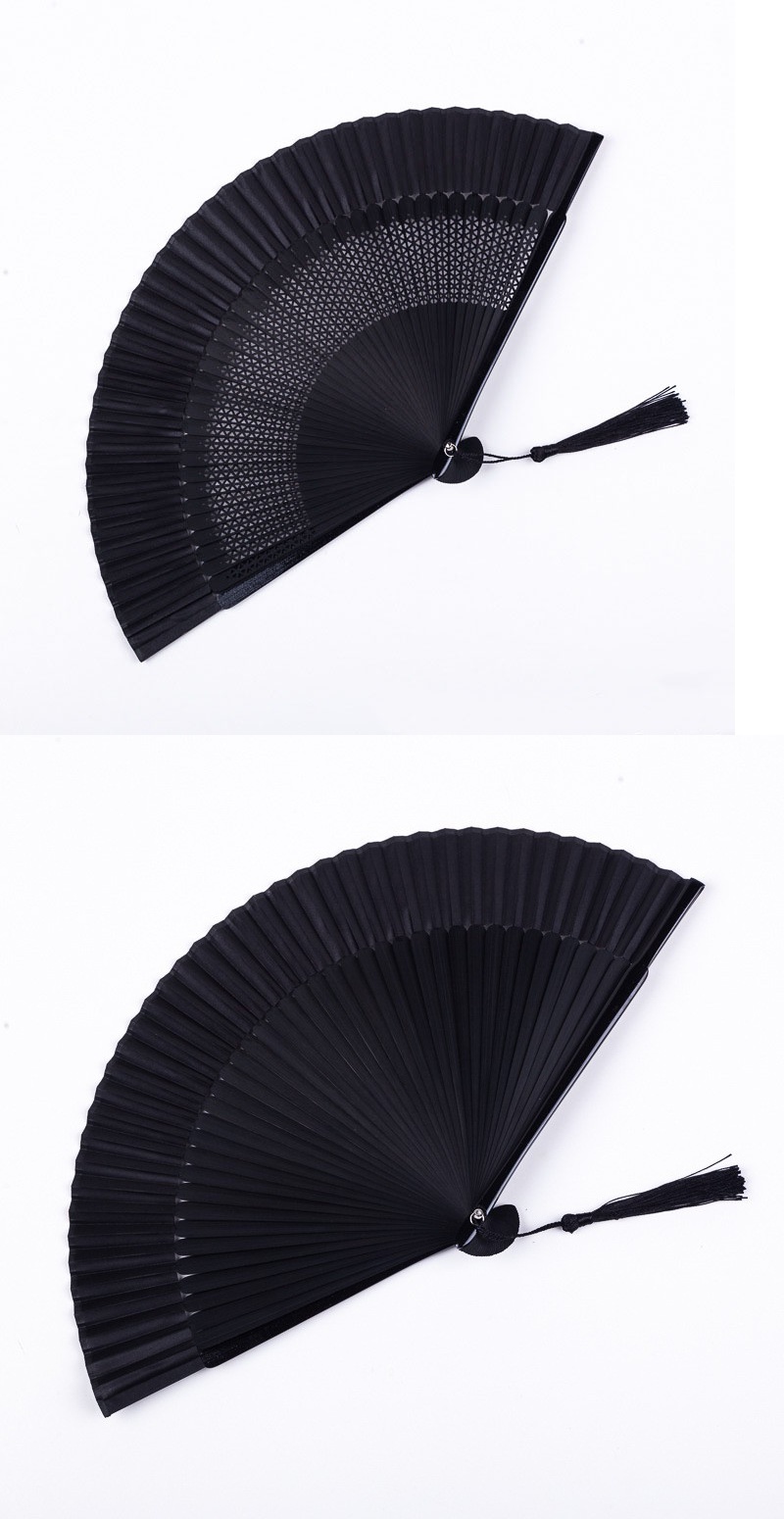 纯黑色扇子黑骨折扇jk蕾丝古典中国古风女中式汉服蹦迪舞蹈排扇三维