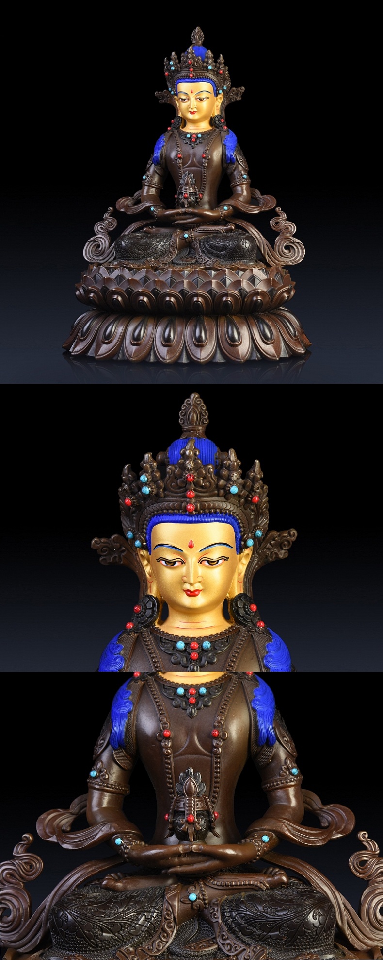 美帮汇装饰摆件 美帮汇铜长寿佛 藏传佛教密宗无量寿佛佛像摆件尼泊尔