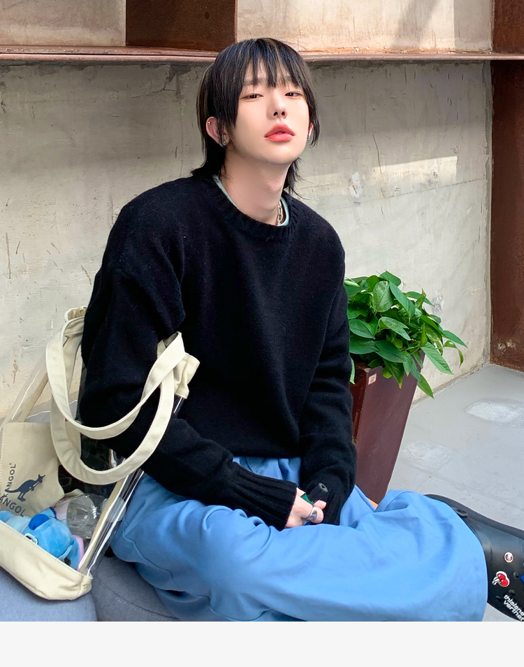 leman金俊毛衣男宽松秋季韩版纯色打底衫多色ins潮流情侣针织衫