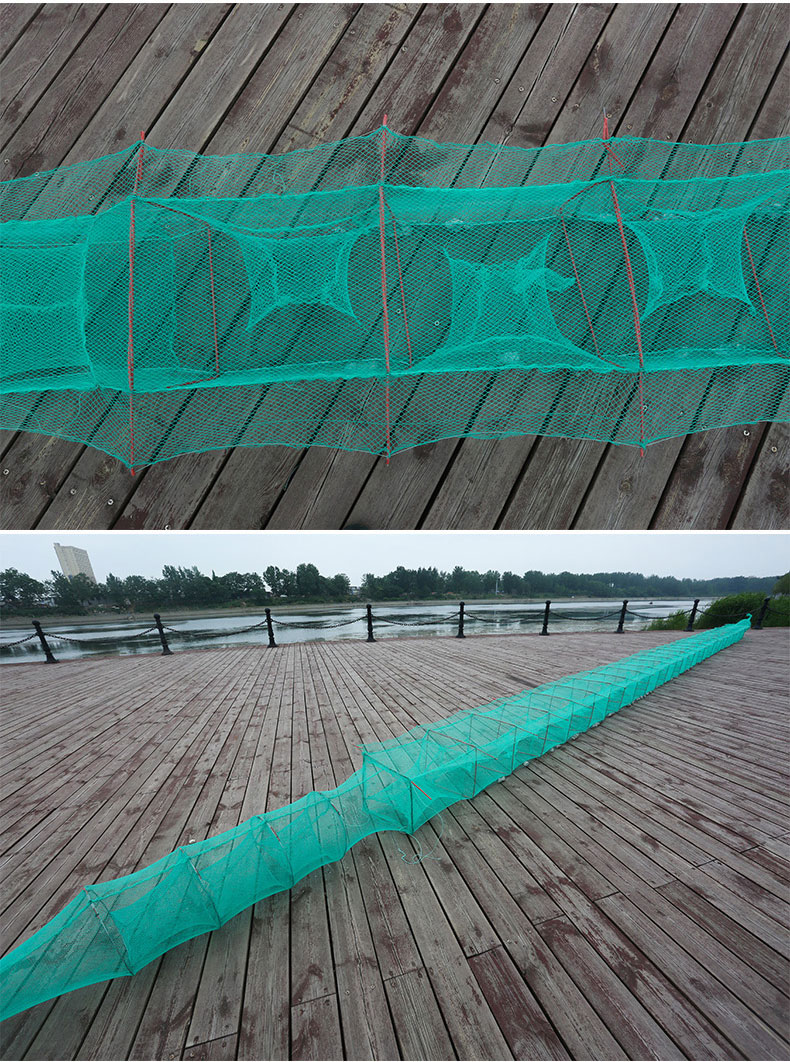 鱼笼捕鱼笼虾笼甲鱼笼螃蟹笼渔网自动折叠带翅20米大码