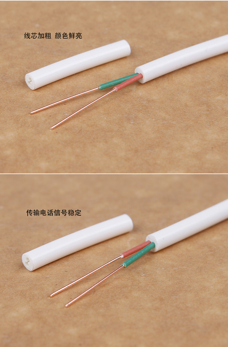 闪电客2芯单股电话线语音工程两芯通信话缆rj11二芯电话线白色100米