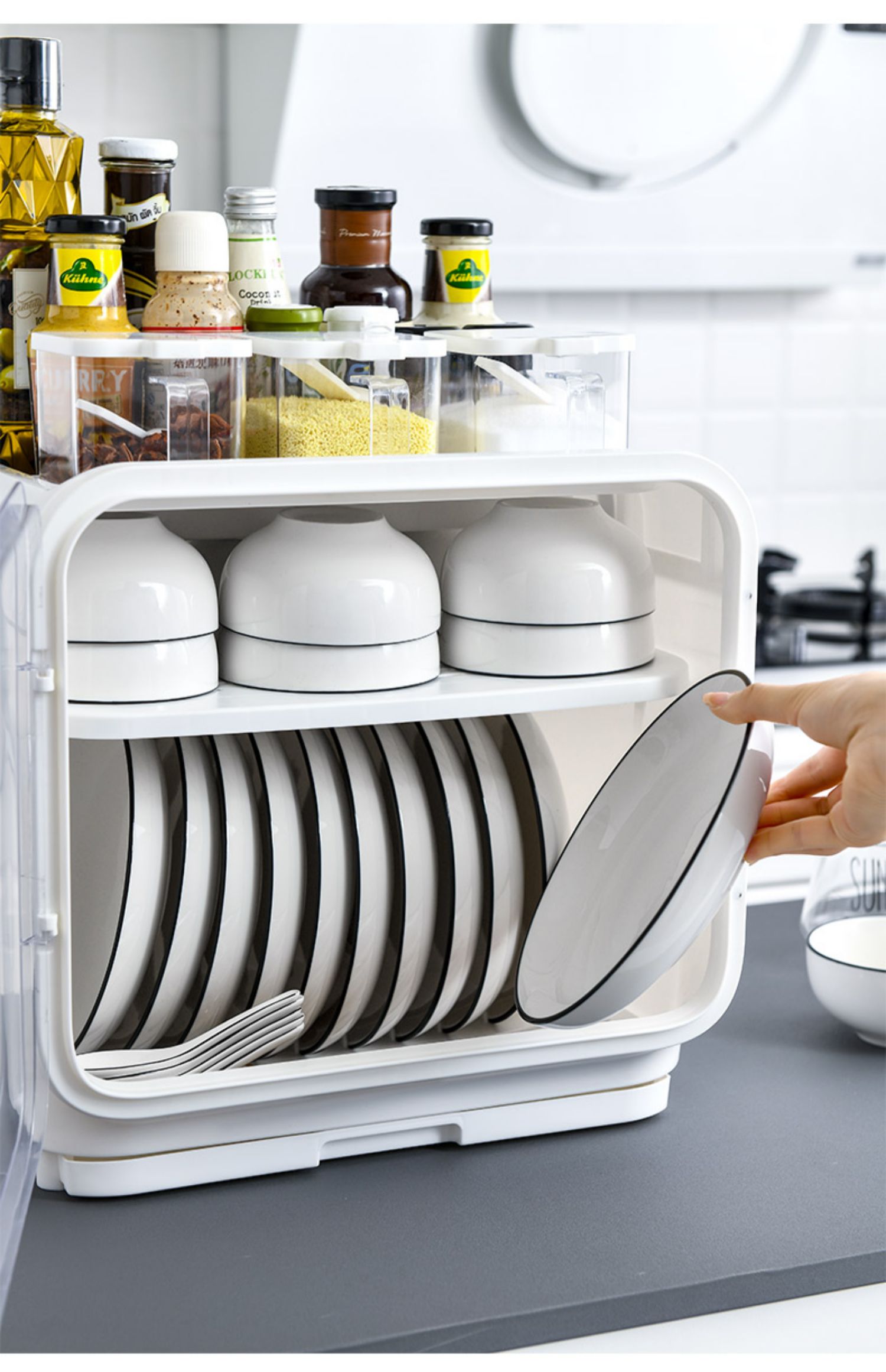 haoyangdao厨房碗筷收纳箱盒碗柜餐具沥水收纳带盖家用塑料碗箱置物