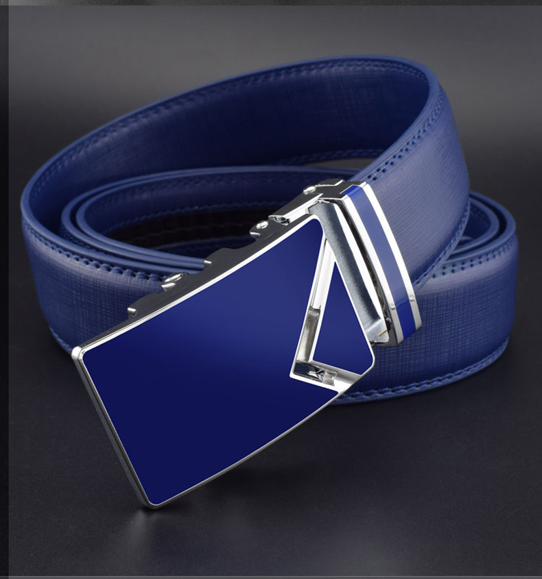 蓝色皮带男士韩版自动扣时尚简约腰带男孩真皮个性潮人百搭小裤带墨斗