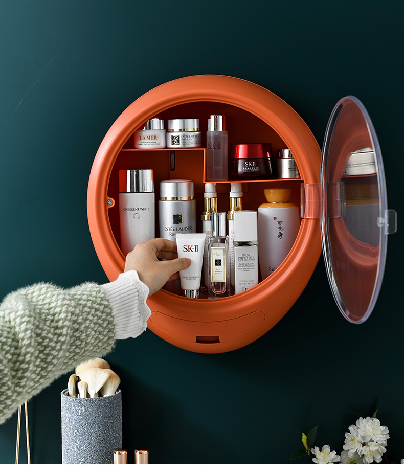 喜家家挂墙式化妆护肤品收纳盒免打孔桌面整理网红置物架家用梳妆台