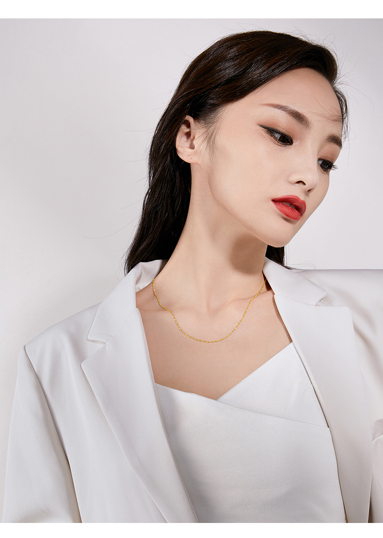 周大生黄金项链满天星锁骨链女款细款999足金素链正品新款金链子黄金