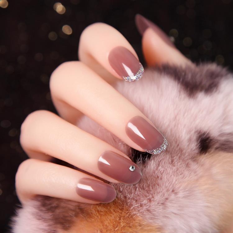 美度(meidu)美甲工具 秋冬藕粉色银浅粉边法式中长款美甲贴片穿戴甲甲