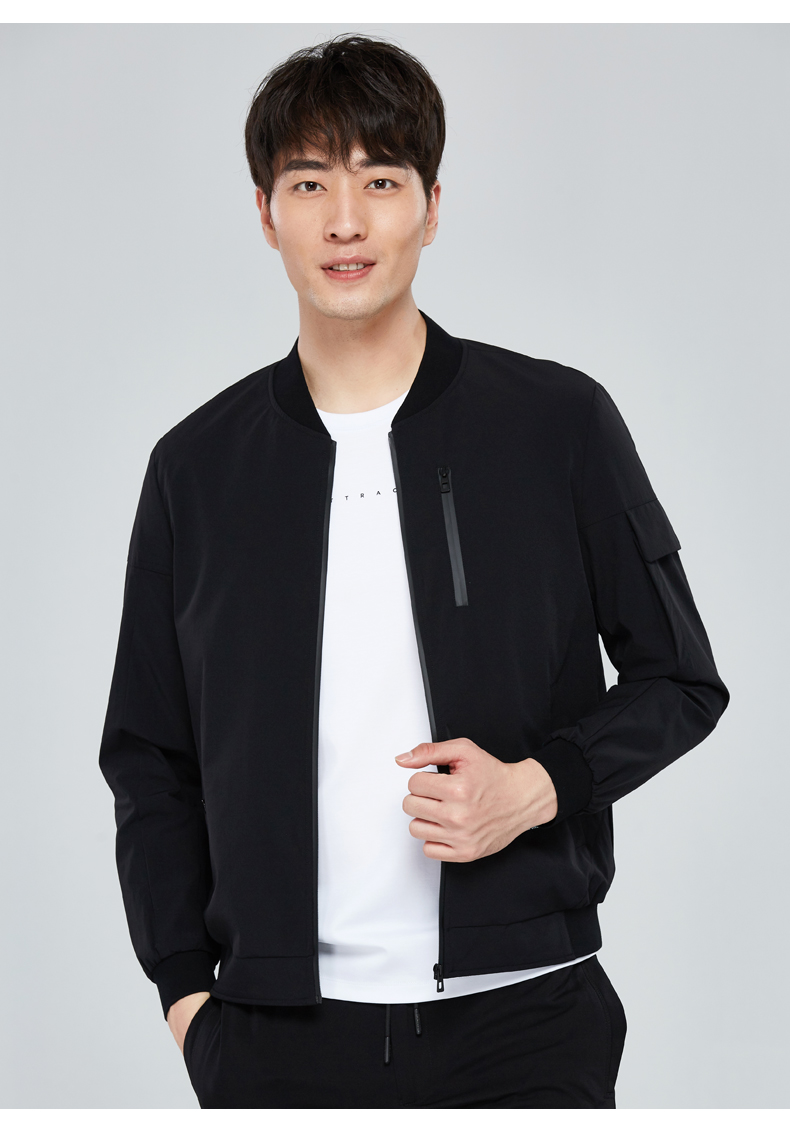 才子男装tries棒球领夹克男士2020春秋季新款休闲帅气潮流黑色薄款