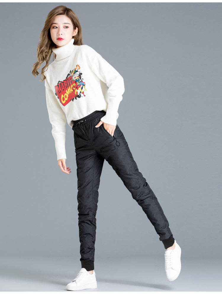 女式羽绒裤女外穿高腰加厚保暖白鸭绒显瘦小脚铅笔裤弹力羽绒棉裤