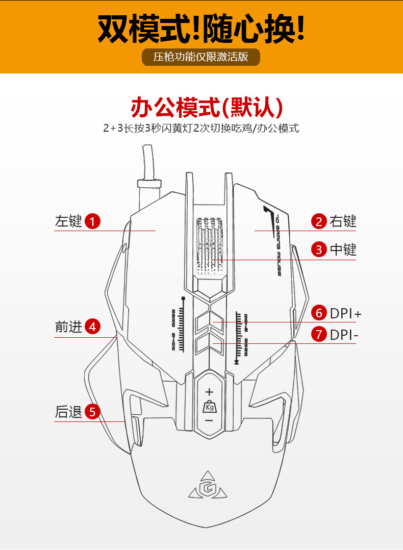 【炫光(x-lswab)鼠标】 压枪吃鸡宏鼠标游戏竞技压强红绝地求生自动无