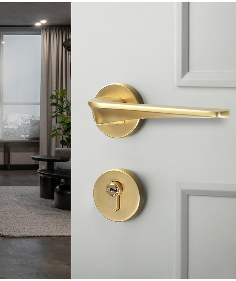 现代分体门锁室内卧室房门锁磁吸门锁金色拉丝家用木门锁简约敬平