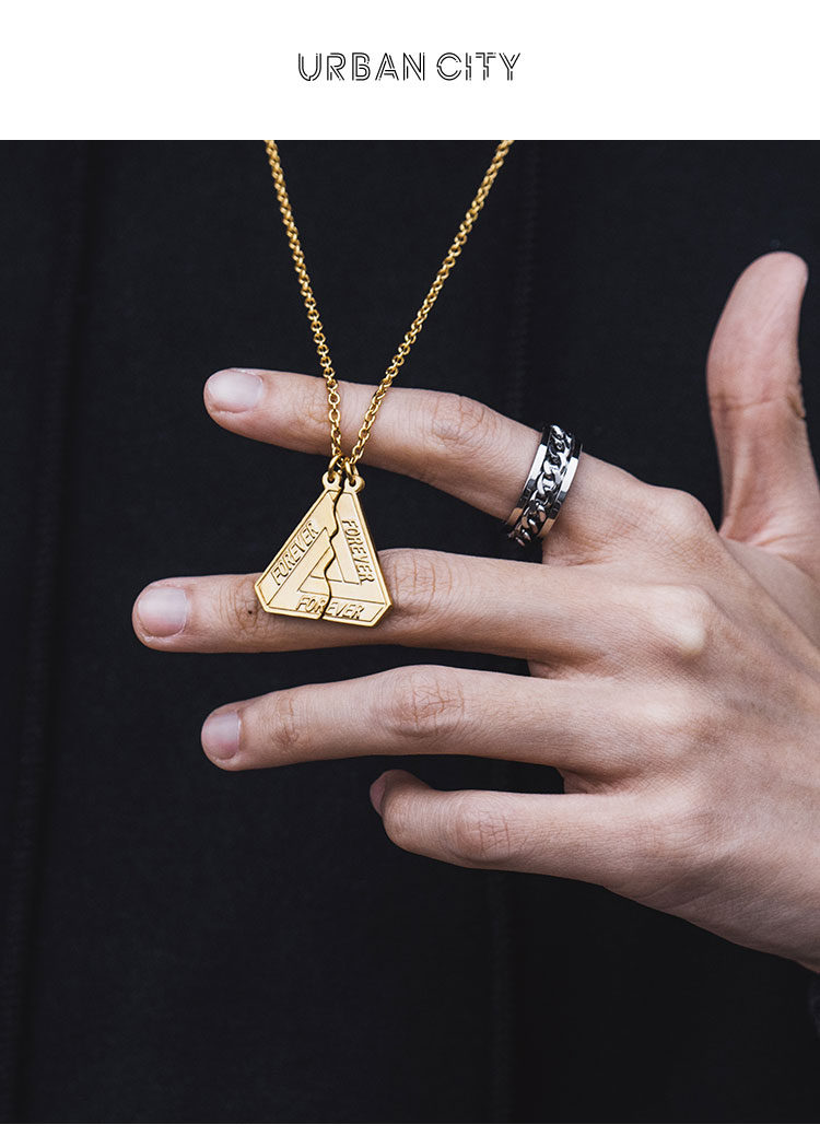 潮牌简约forever三角形项链友谊嘻哈字母金色银色百搭男女 jimi