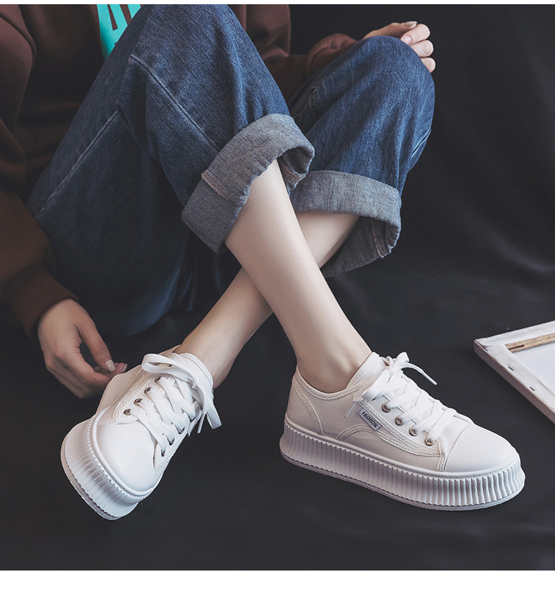 奔典品牌女鞋2022新款初高中女生轻便透气帆布鞋学生潮流时尚厚底饼干