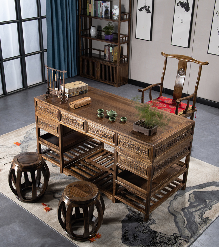 逸家伴侣实木书桌仿古办公桌椅组合中式书法桌榆木画案书画桌中医馆诊