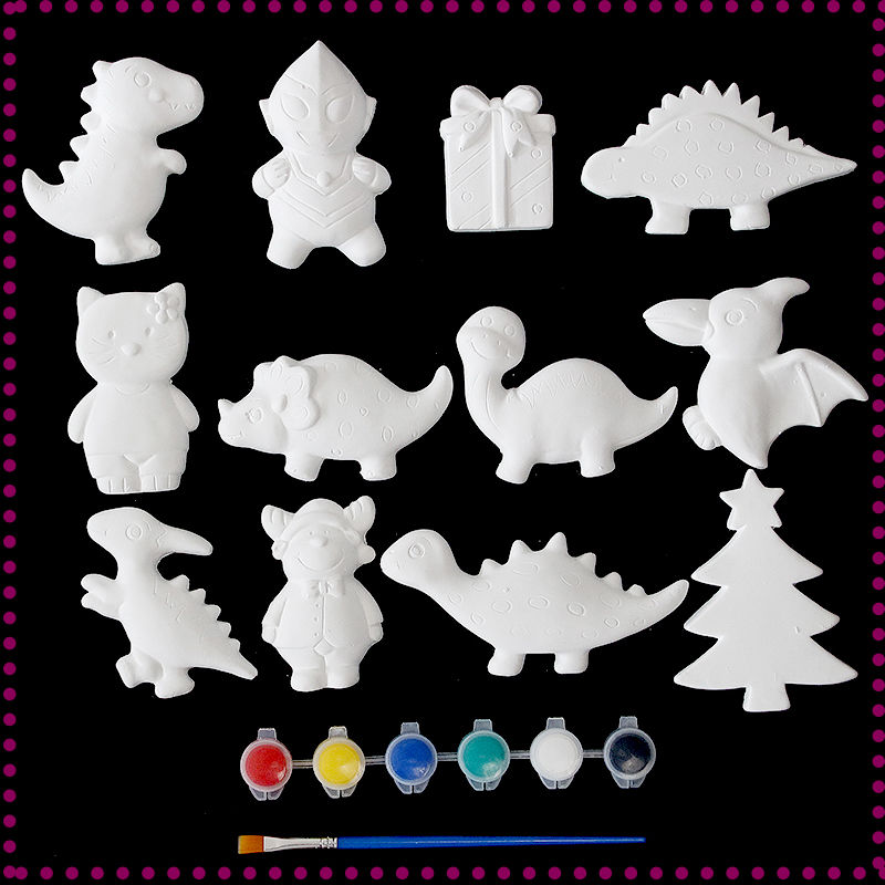 儿童手工diy益智玩具幼儿园创意石膏涂色画模具白胚陶瓷绘画新款十二