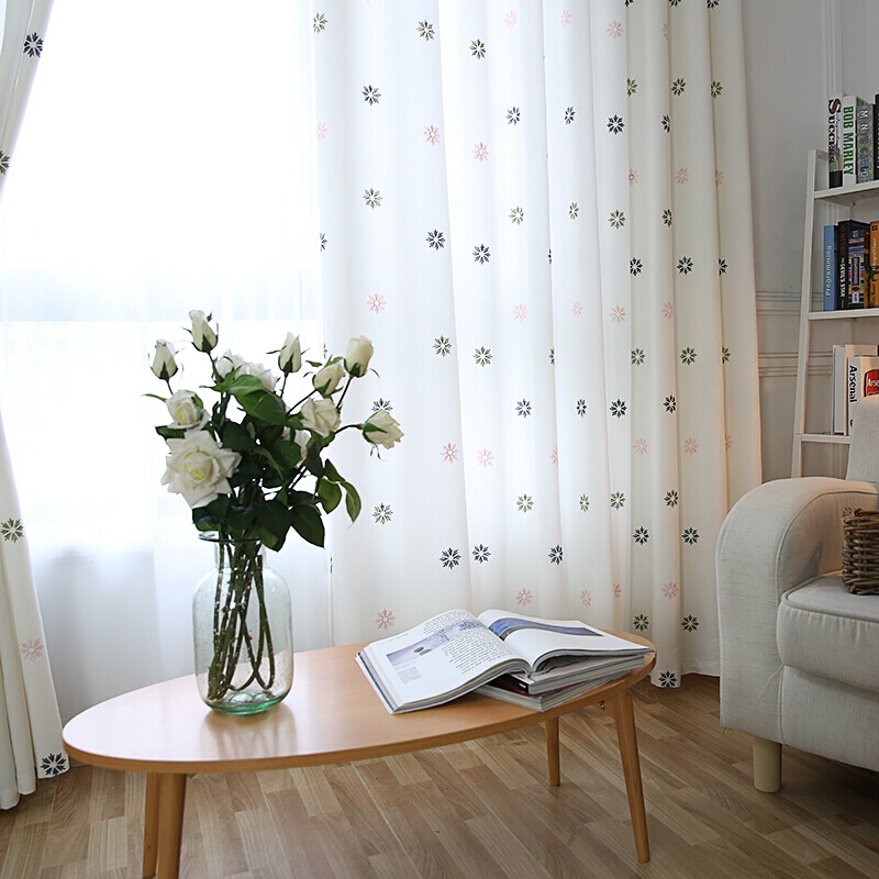 绣花成品窗帘布打孔挂钩布带客厅卧室简约现代儿童棉麻清新公主风