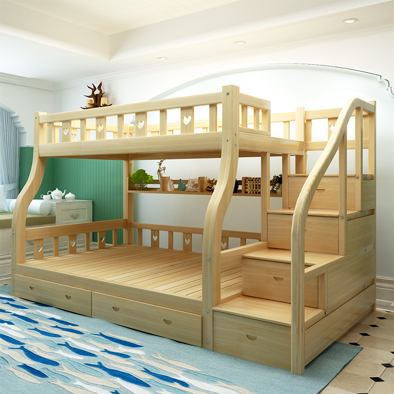 智扣高低/子母床 儿童双层床高低子母梯柜床上下床成人松木上下直梯床