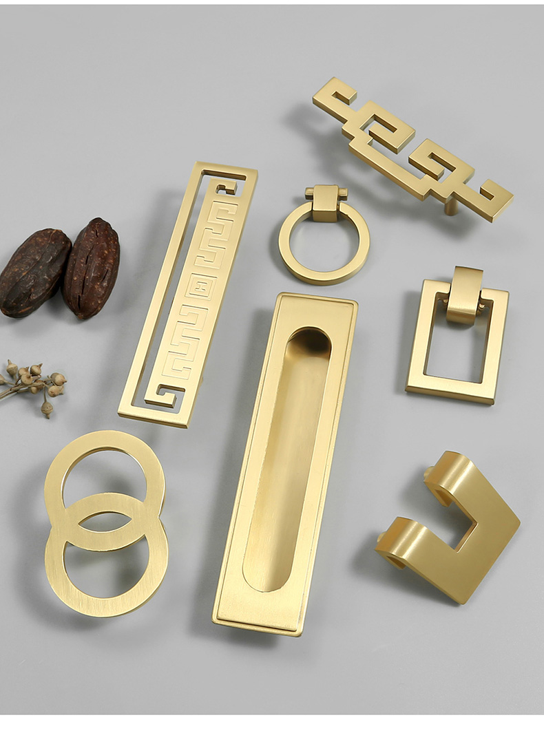 定做新中式铜拉手仿古金色复古橱柜衣柜子柜门古典半圆门把手小拉手