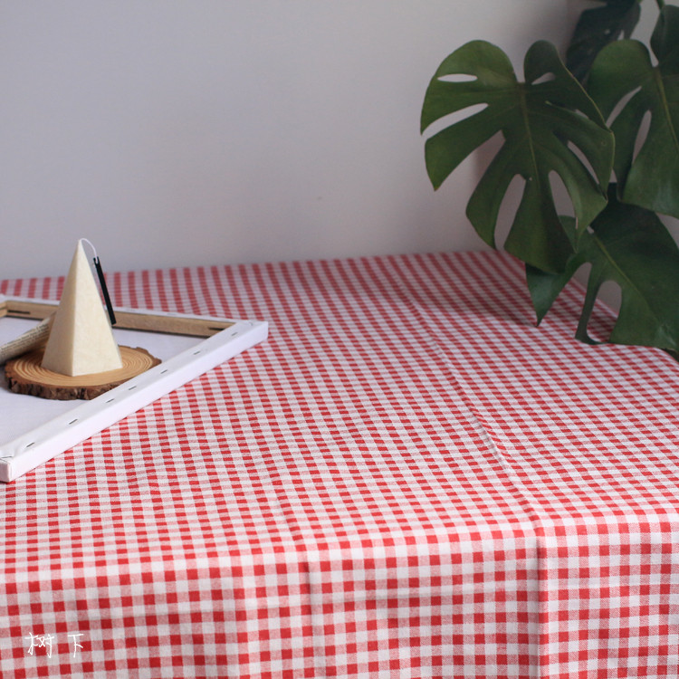 ins少女心棉麻野餐布野餐垫红色粉色格子布学生电脑书桌网红桌布三维