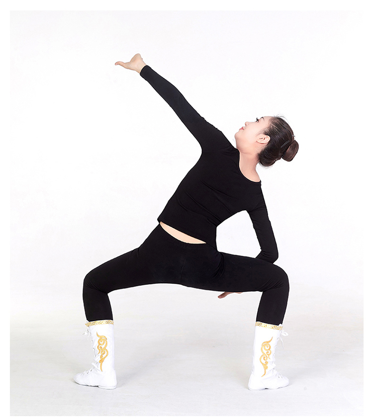 舞蹈靴女长筒蒙古族侧花皮靴跳舞练功鞋男藏族舞台表演高帮鞋b4