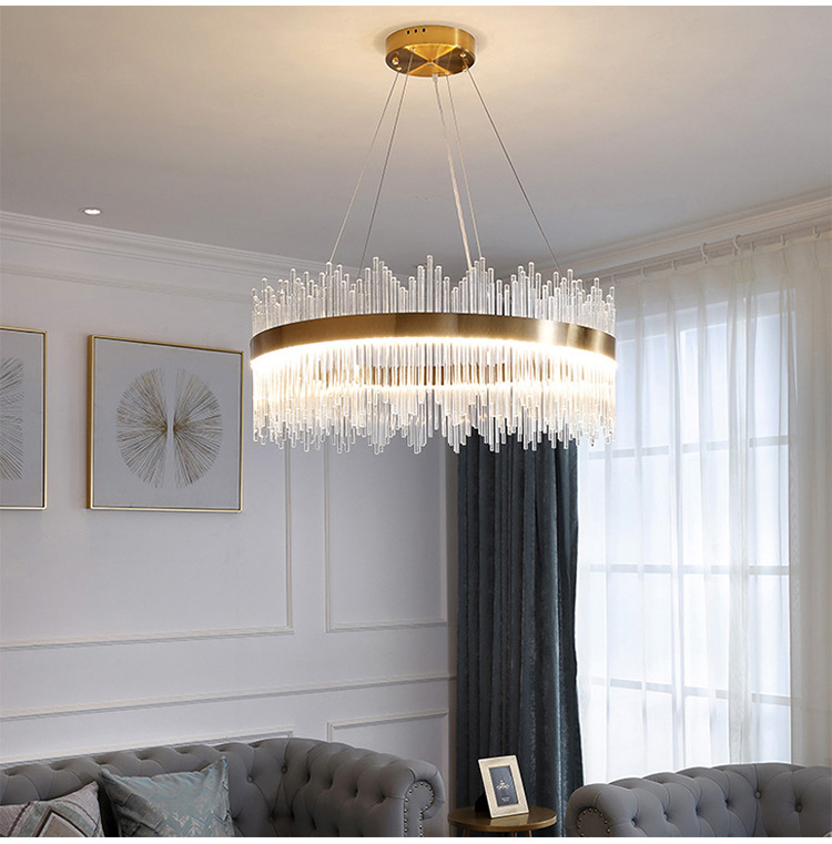 北欧轻奢水晶客厅吊灯 现代简约玻璃棒别墅设计创意大厅灯具灯饰