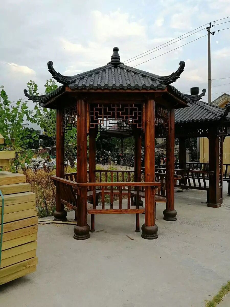 厂家直销凉亭厂家直销别墅庭院木屋防腐木碳化木实木仿古六角亭子户外