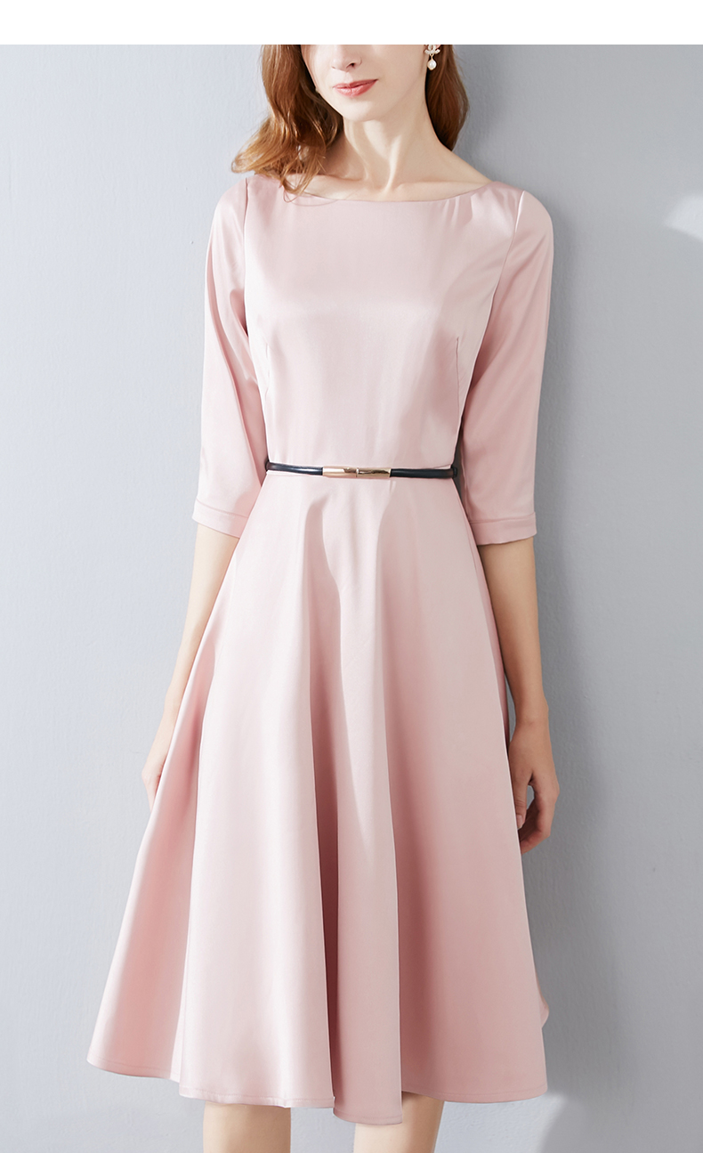 晚白(onebuye)连衣裙 晚白2021春季新品时尚简约纯色淑女圆领通勤修身