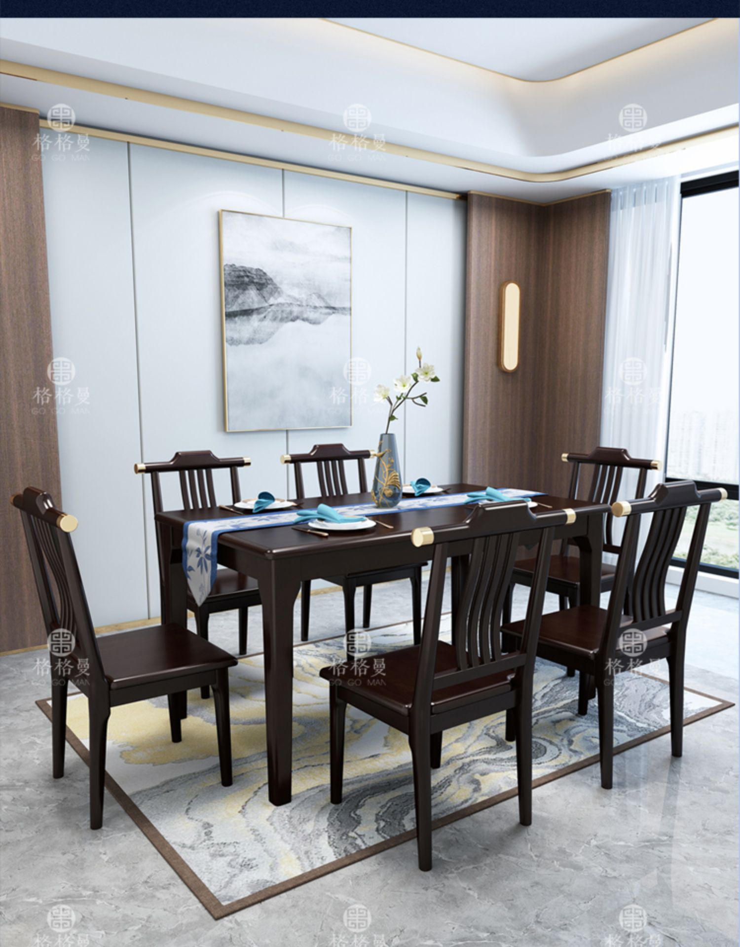 新中式实木餐桌现代简约餐厅家具家用饭桌组合小户型长方形餐桌