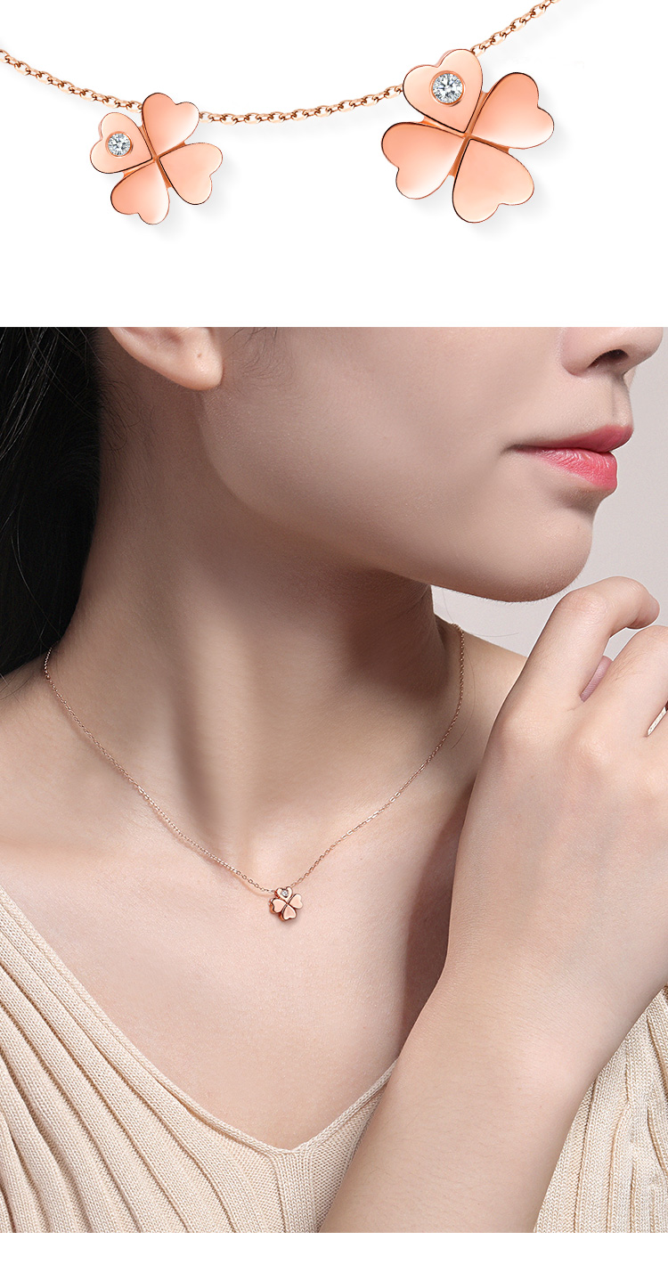 喜钻钻石项链女幸运四叶草锁骨链吊坠一款两戴项链真钻正品