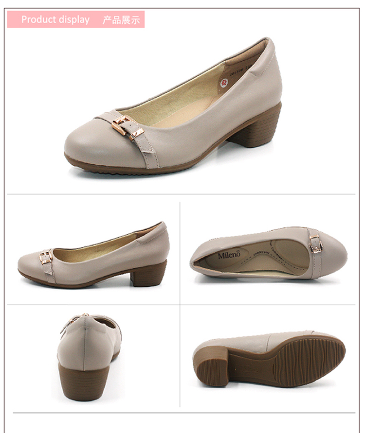 mileno米莲诺新春款简约舒适牛皮粗跟女单鞋休闲妈妈鞋f201128