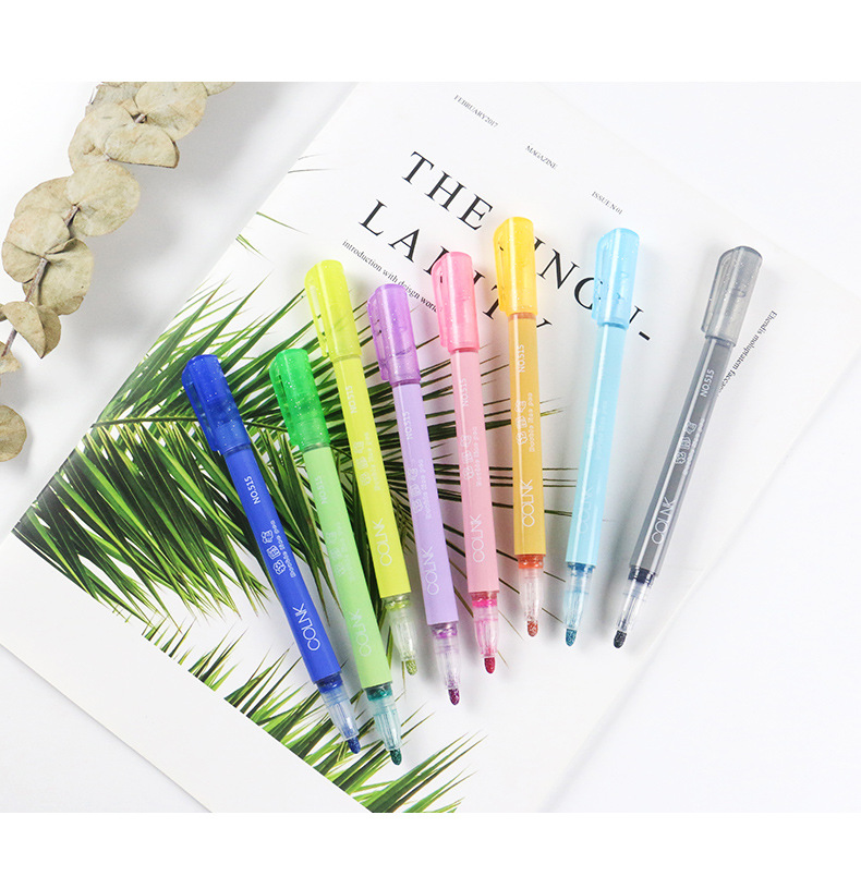 双线笔轮廓笔8色闪亮手帐专用炫彩学生海报涂鸦绘画记号笔diy手绘