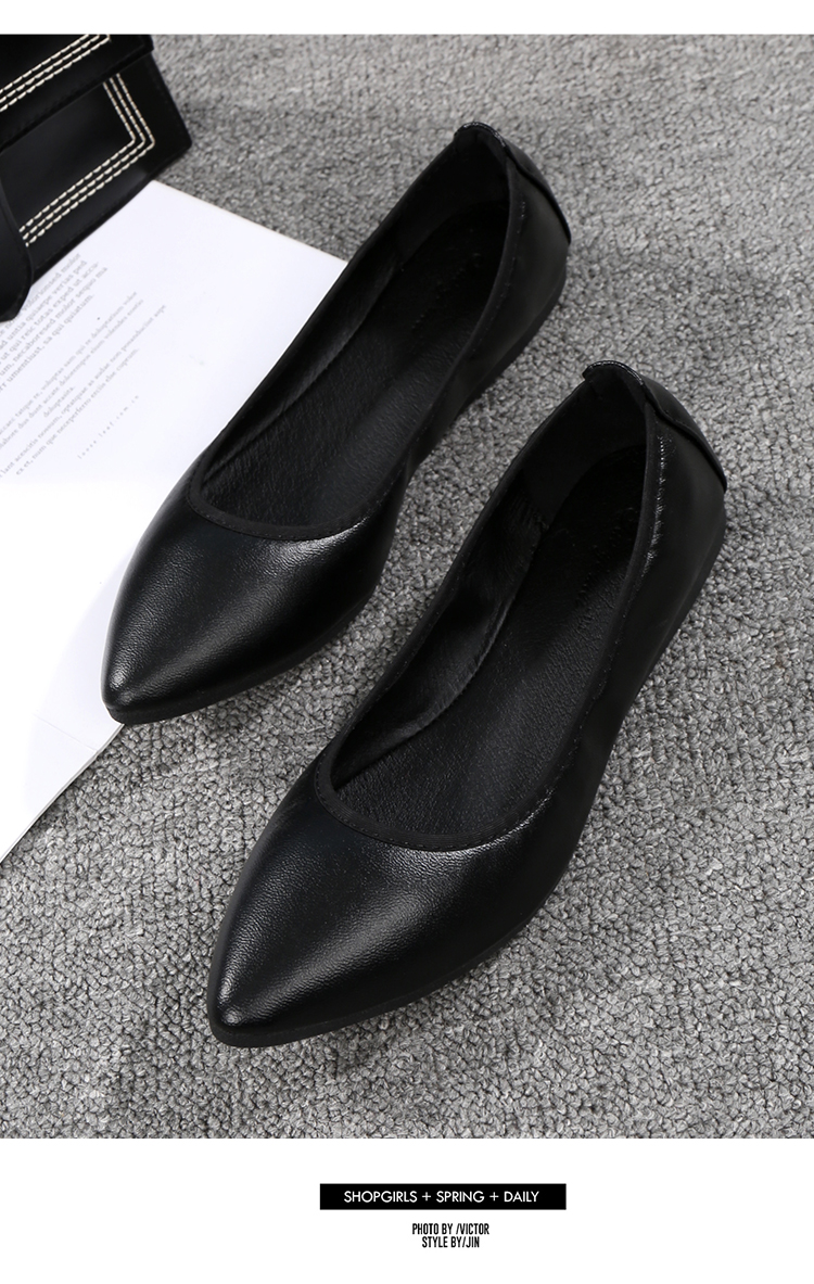 职业工作鞋单鞋女豆豆鞋女平底鞋女黑色不累脚软底上班鞋皮鞋小码 广