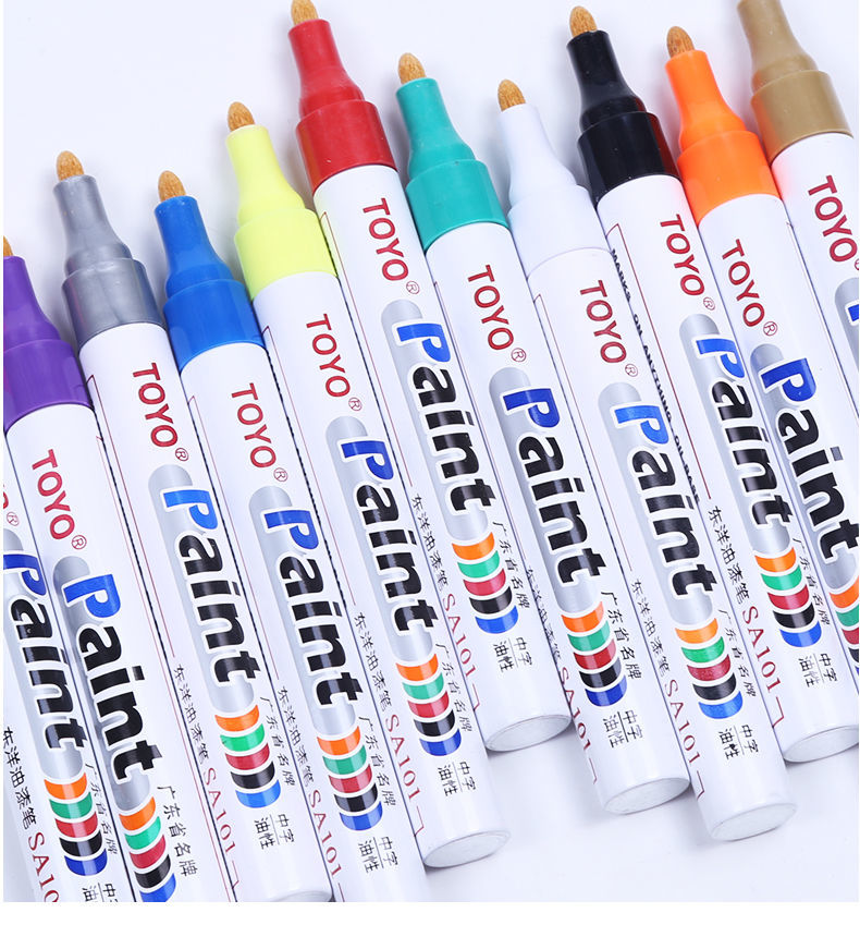 东洋油漆笔12支补漆笔颜色笔轮胎笔防水汽车用马克笔速干涂鞋笔黑色