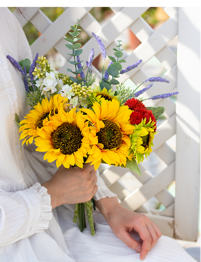 三维工匠花瓶/花艺 向日葵仿真花束摆件干花手捧假花客厅落地装饰电视