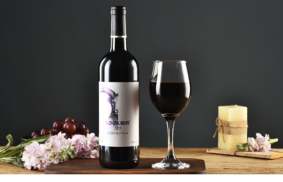 酷客kook贺兰山红酒2017年海天图干红混酿葡萄酒135度750ml1瓶
