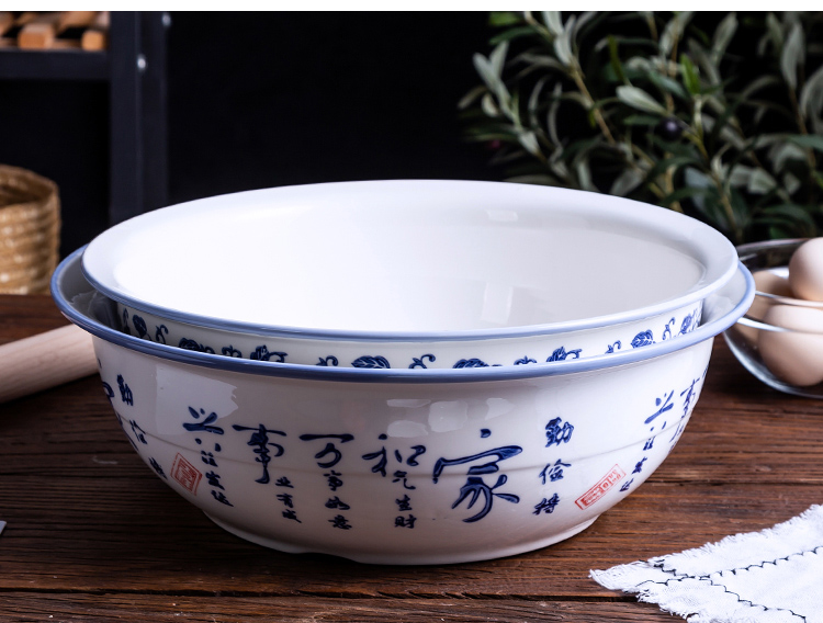 和面盆青花瓷揉面盆老式陶瓷面盆大号加厚发面盆家用厨房洗菜盆