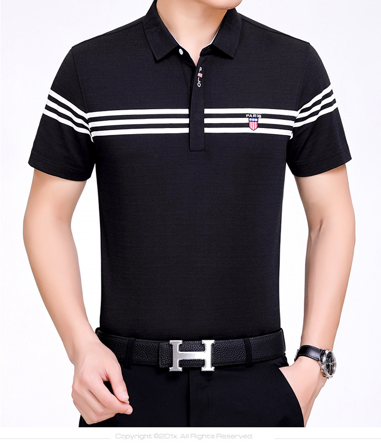 2020新款老爷车短袖t恤男士丝光棉翻领中老年大码polo衫