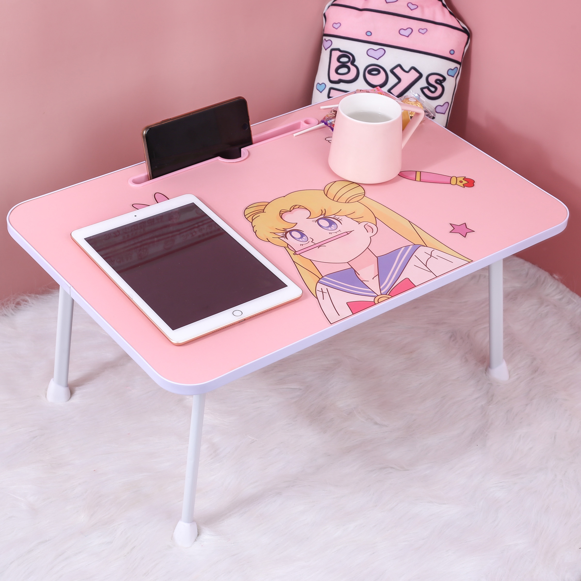 逸家伴侣少女心可折叠电脑桌子放床上用的宿舍学生懒人小书桌卧室学习