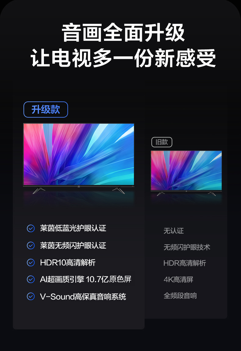 【vidda平板电视65v1f-r】 海信vidda电视 65英寸彩电4k护眼金属全面