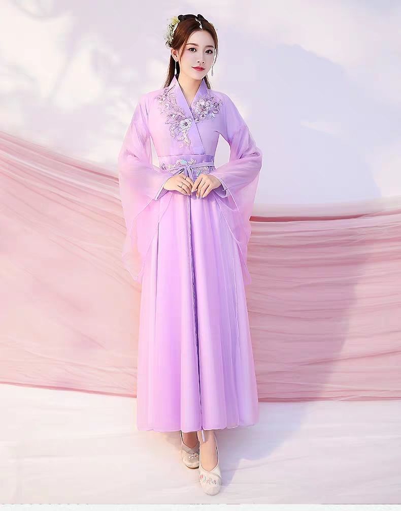《汉服女襦裙仙女粉色清新淡雅仙气古风大广袖原创古筝演出服秋季