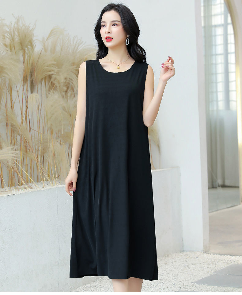 超长款连衣裙坎袖打底吊带裙及踝背心裙加肥加大到脚裸大码长裙女