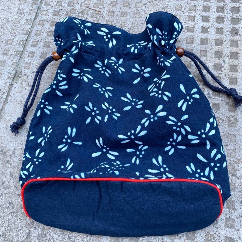 《乌镇手工蓝印花布抽带包抽绳束口手提包妈妈买菜包化妆品收纳包