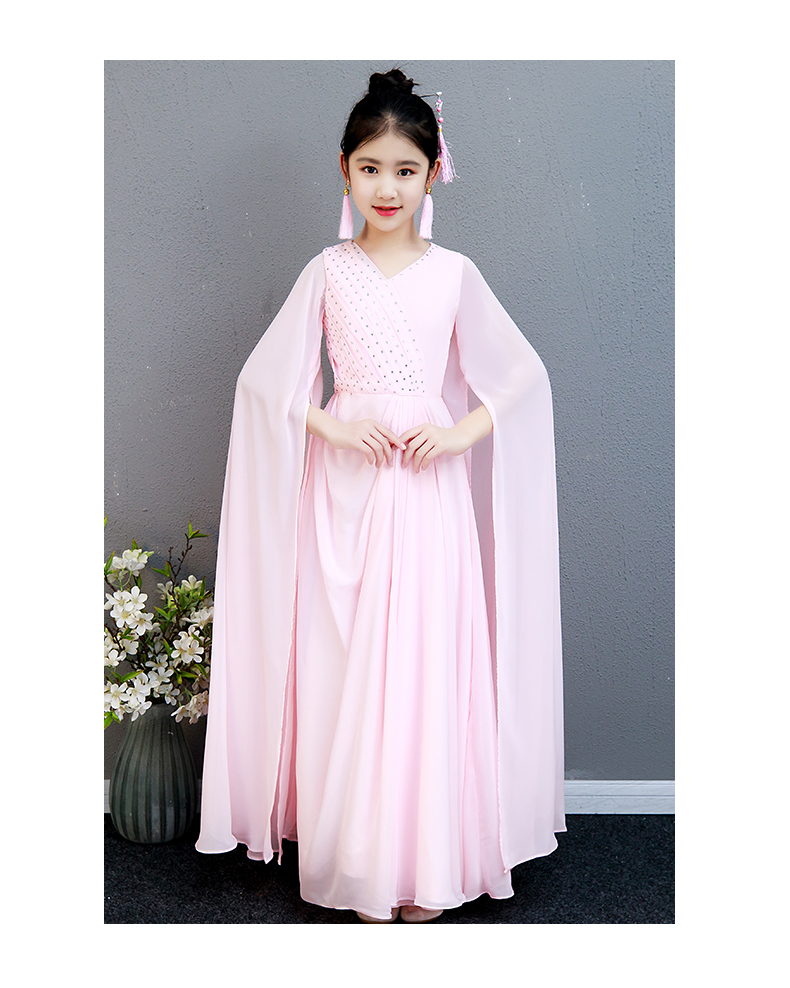 儿童新款合唱服礼服古装长款裙女童中大童钢琴古筝舞蹈演出表演服