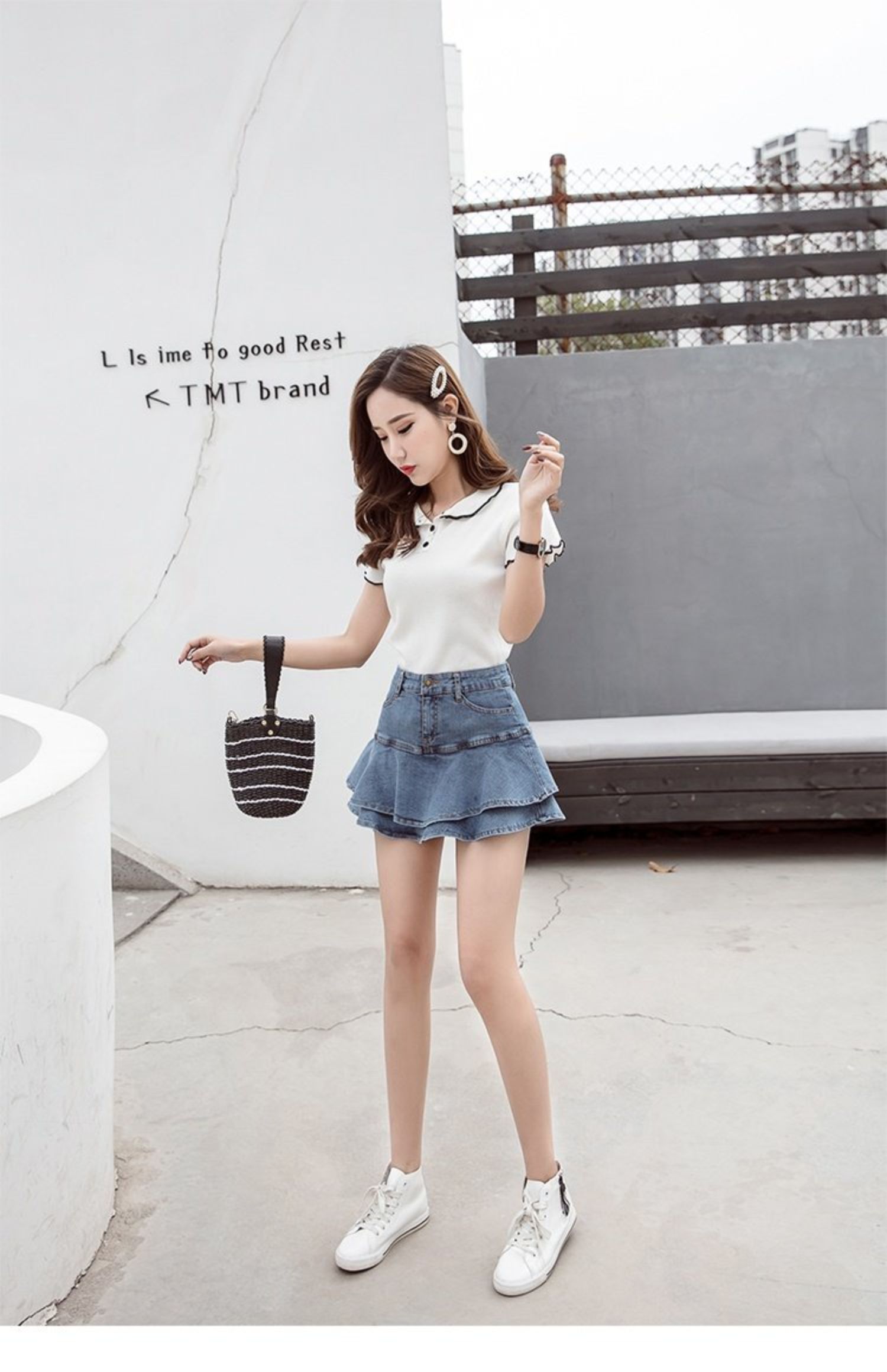 苏芈防走光2021新款a字牛仔半身裙小个子穿搭女显高150cm矮短裙子春夏