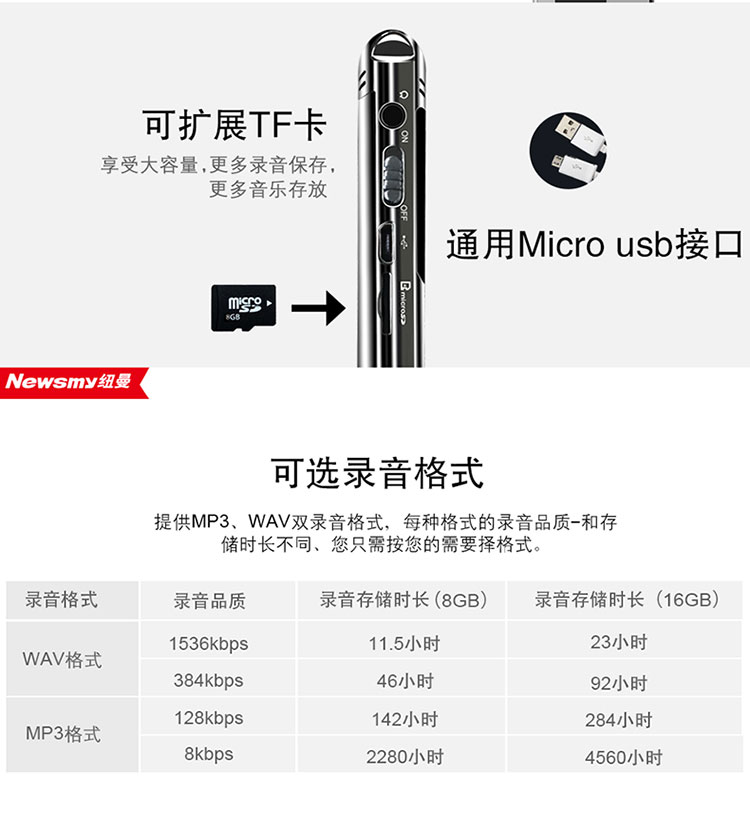 纽曼(newsmy)录音笔rv28 32g 浅锖色 时尚专业录音 pcm无损录音 学习
