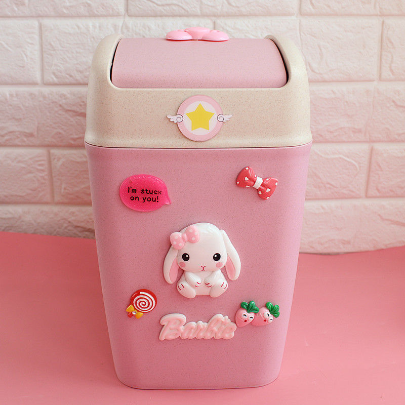 diy可爱家居少女垃圾桶学生垃圾桶女生宿舍垃圾桶大号摇盖麦秸秆粉色