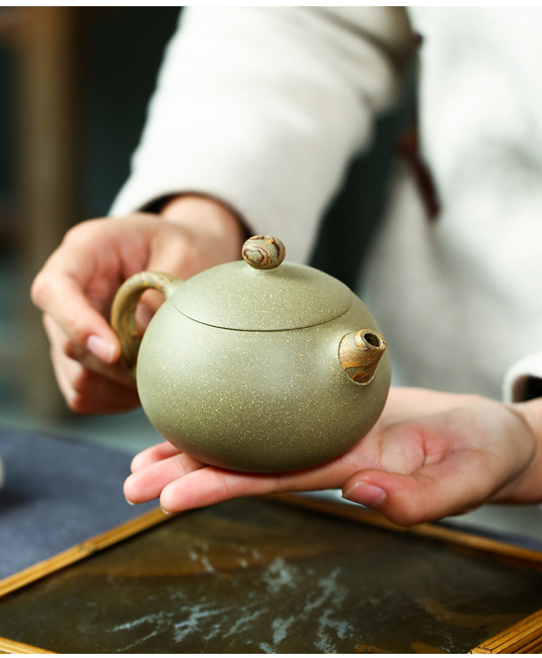 绞泥西施壶紫砂壶原矿豆青绿泥绞泥功夫茶壶具厂家