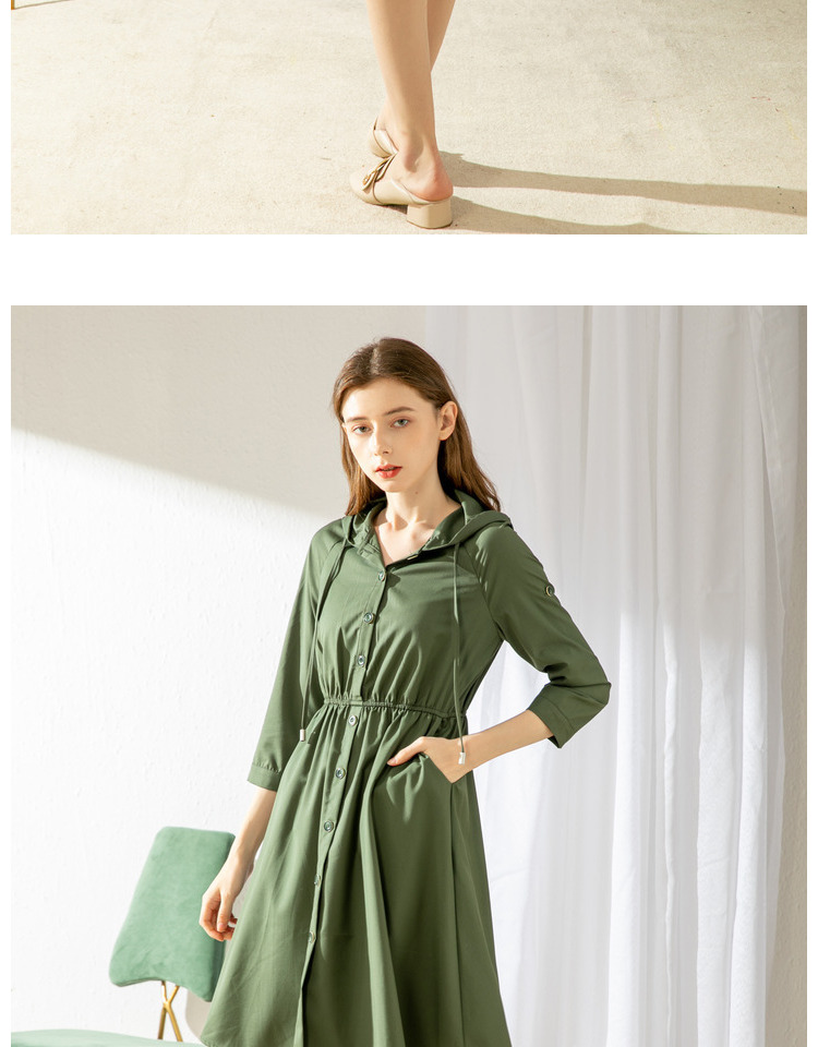 依尚街区休闲松紧腰连衣裙女装新款2020春连帽中袖a字裙中裙百搭