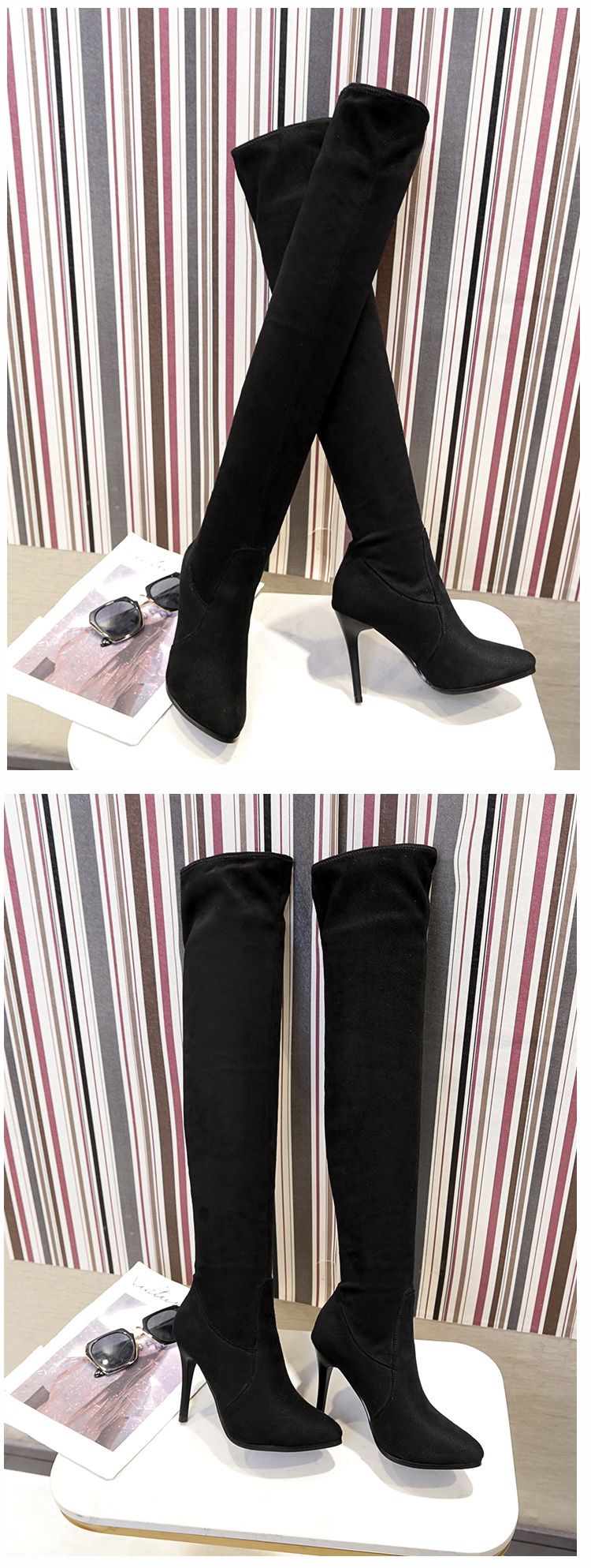 苏芈熙美宣2021秋季时尚新款瘦瘦靴过膝长靴弹力女靴尖头细跟高跟性感