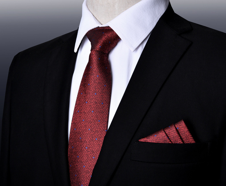 领带男新郎结婚酒红色口袋巾套装条纹手打款男士西装商务正装领带